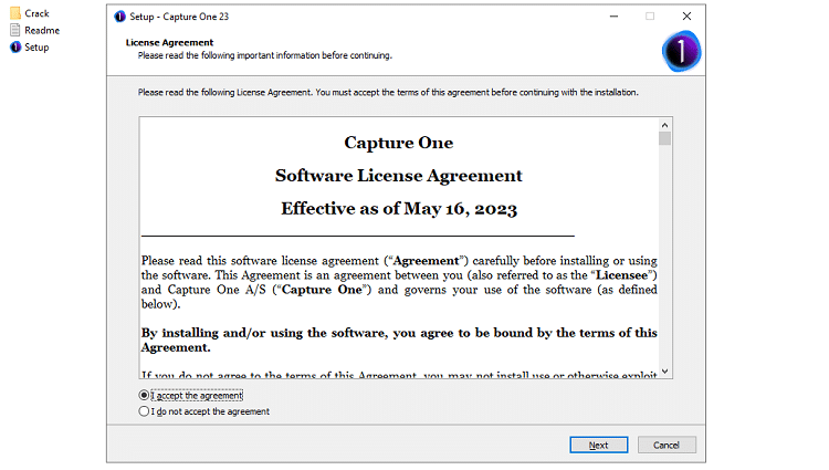 chọn I accept the agreement