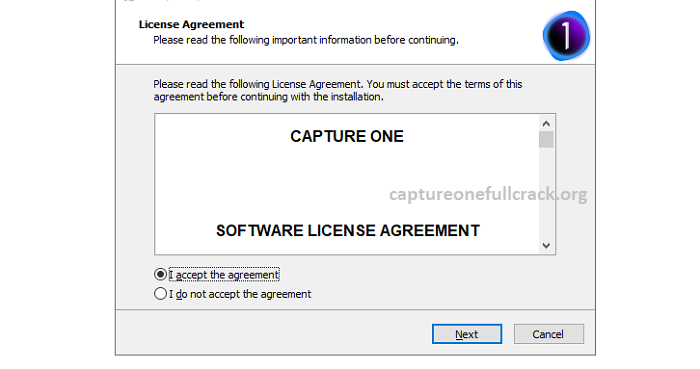 Chọn “I accept the agreement“, rồi bấm Next.