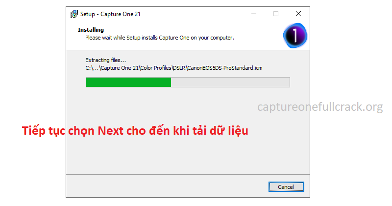 Tiếp tục nhấn Next đến khi cài dữ liệu