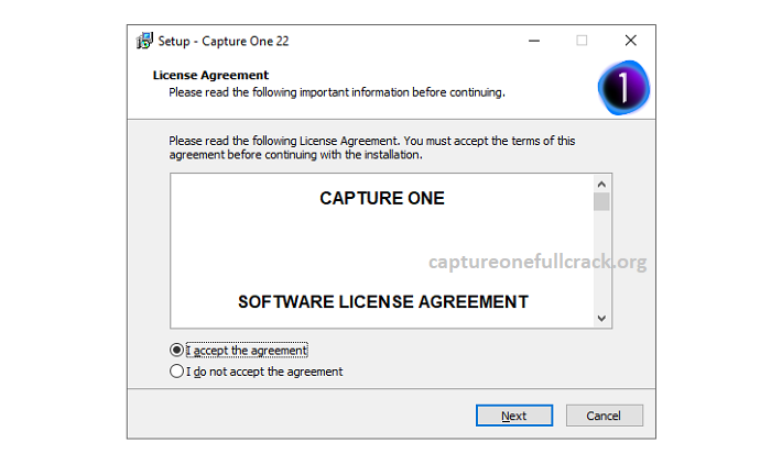 Chọn “I accept the agreement“, bấm Next.