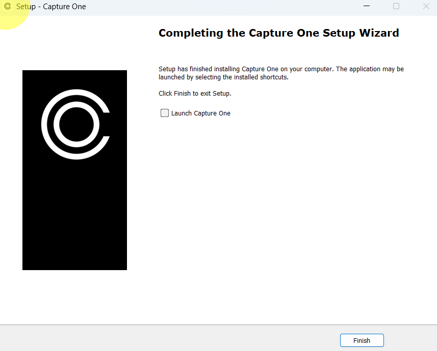 Launch Capture One → Finish